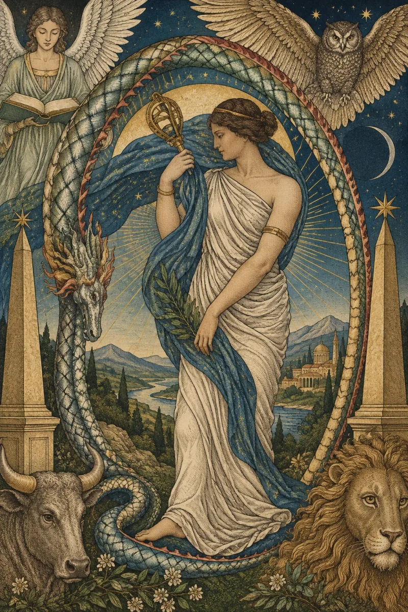 World Soul figure surrounded by cosmological and symbolic forms.