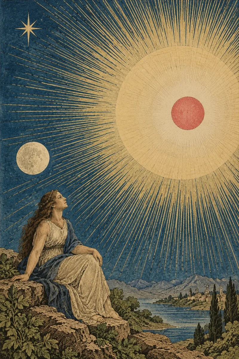 Etteilla-inspired Les Astres celestial scene representing psychic perception.